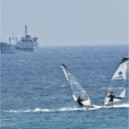 Wind Surfers with Ship