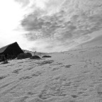 Barn against mountain 2 B&W