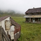 Barn and house in fog