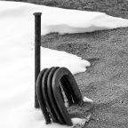 Horseshoes and snow BW