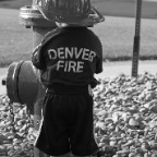 Adam with Fire Hydrant BW