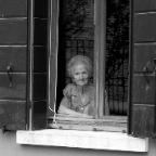 Grandma in window BW